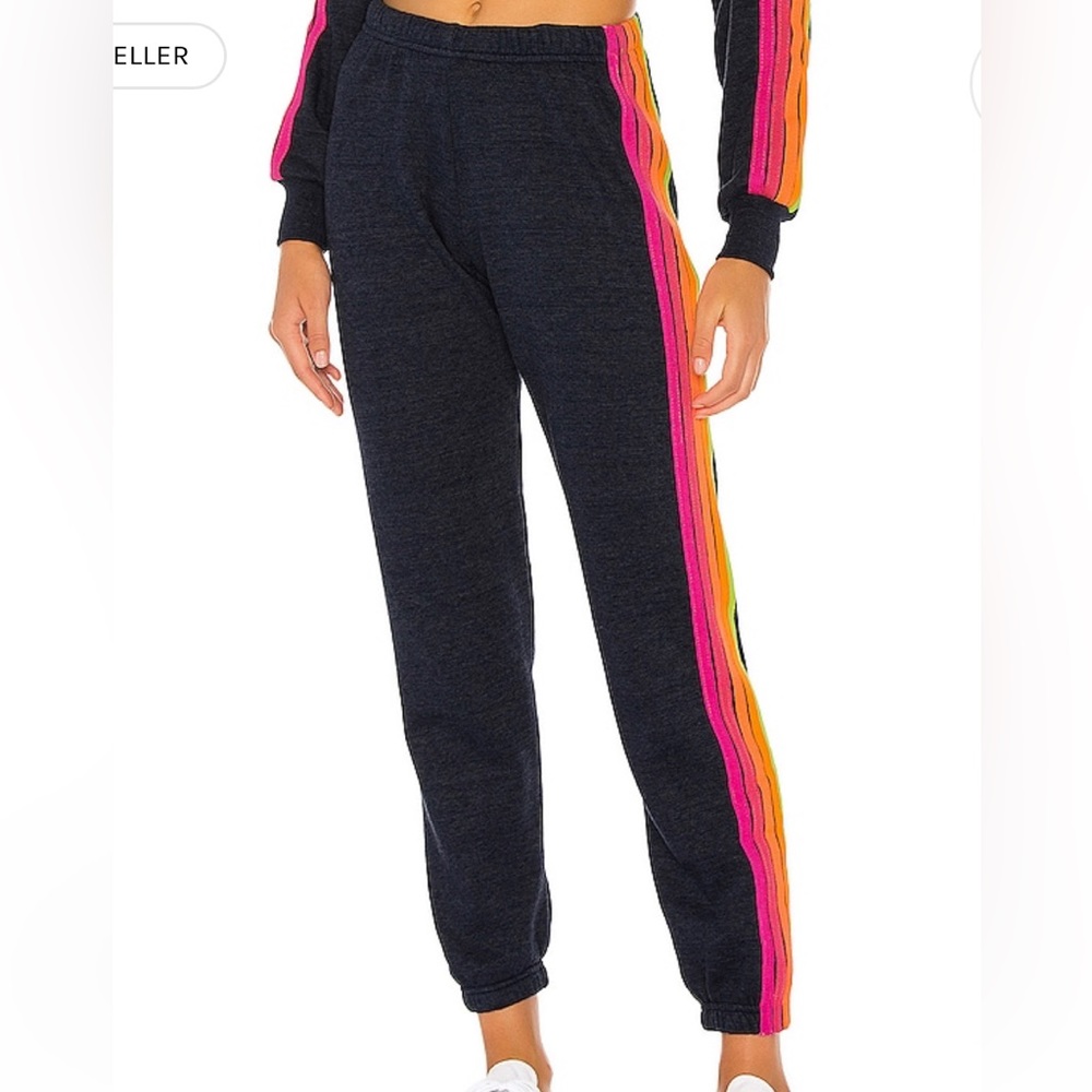 Aviator Nation 5 Stripe Sweatpants in Heather Navy Neon